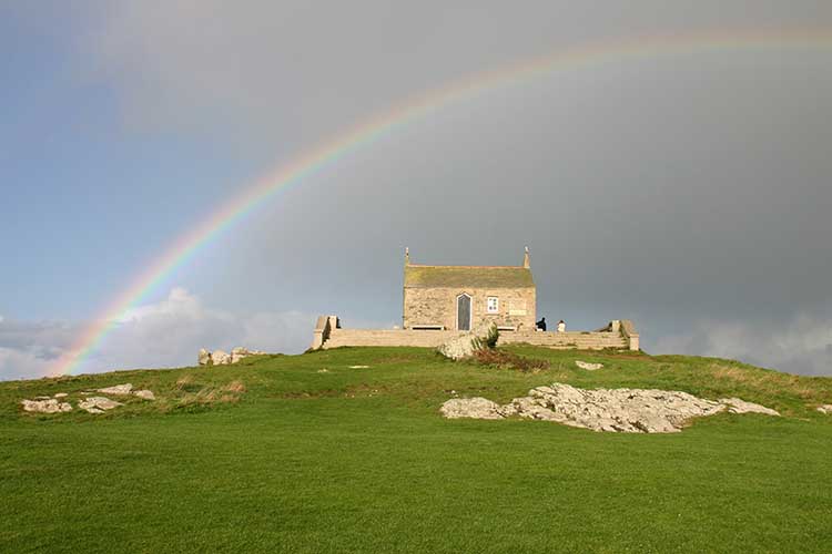 [St Ives, Cornwall - Island and St Nicholas Chapel with Rainbow]